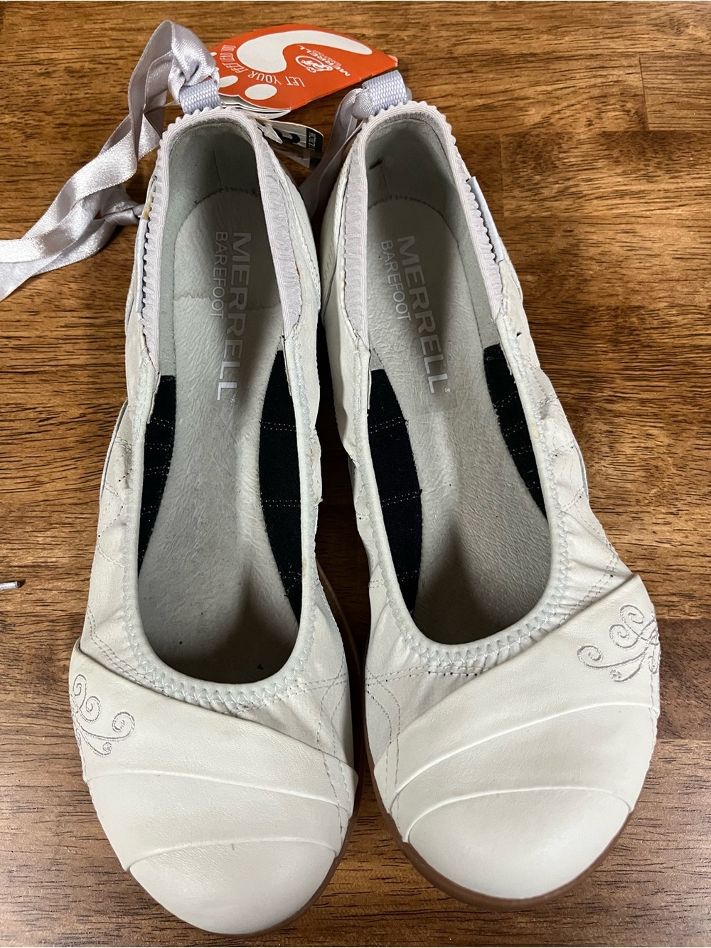 Merrell Cream Leather Ballet Flats with Subtle Stitch Detail
